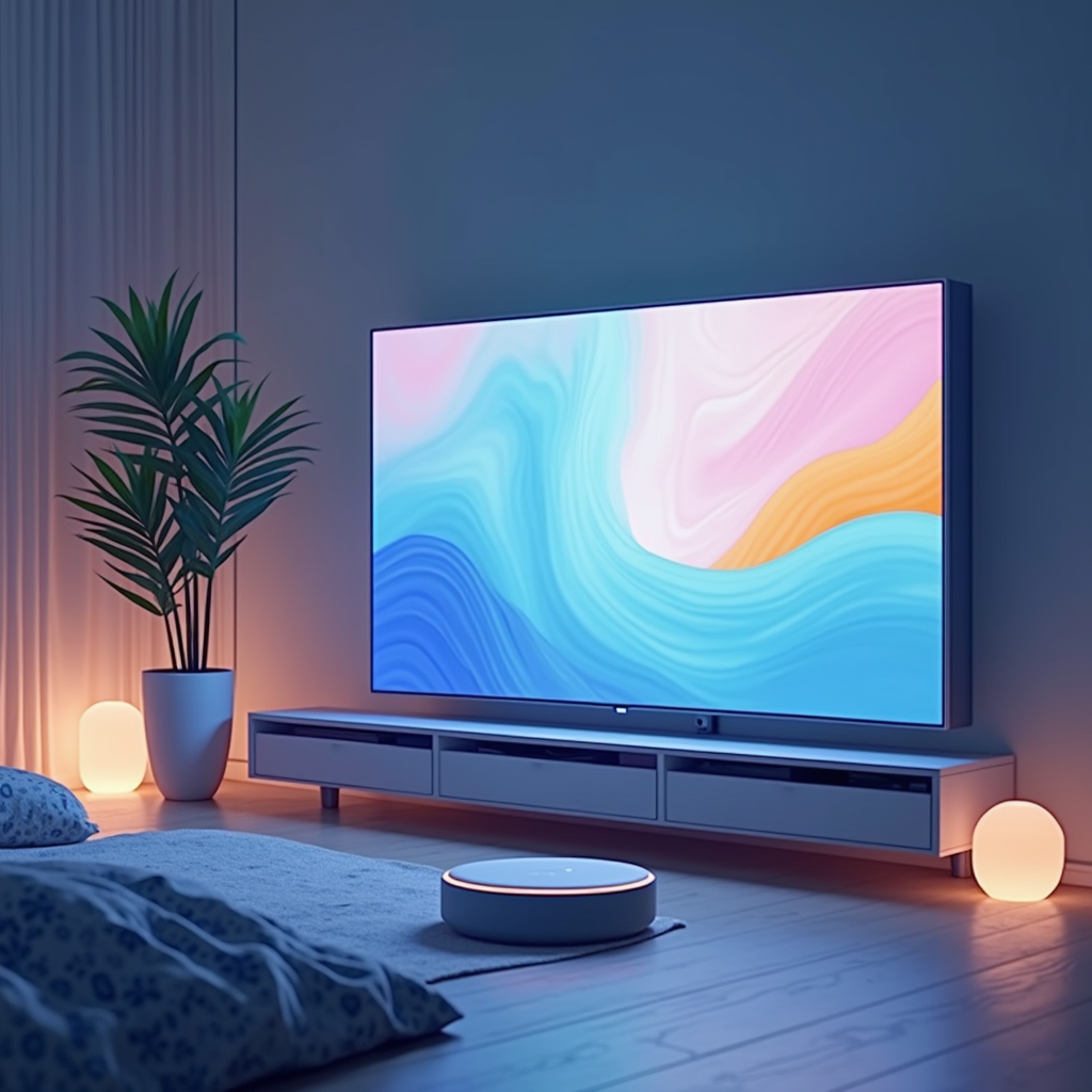 AI-generated G-rated illustration for Google's New Smart Home Hub with Larger Screen and Built-in Camera